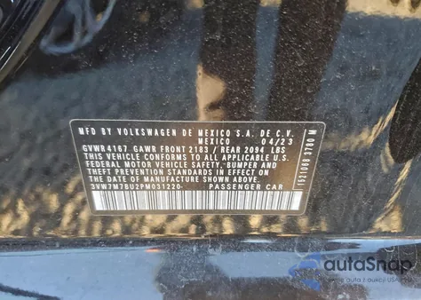 2023 Volkswagen Jetta Se z USA, uszkodzony, nr VIN 3VW7M7BU2PM031220